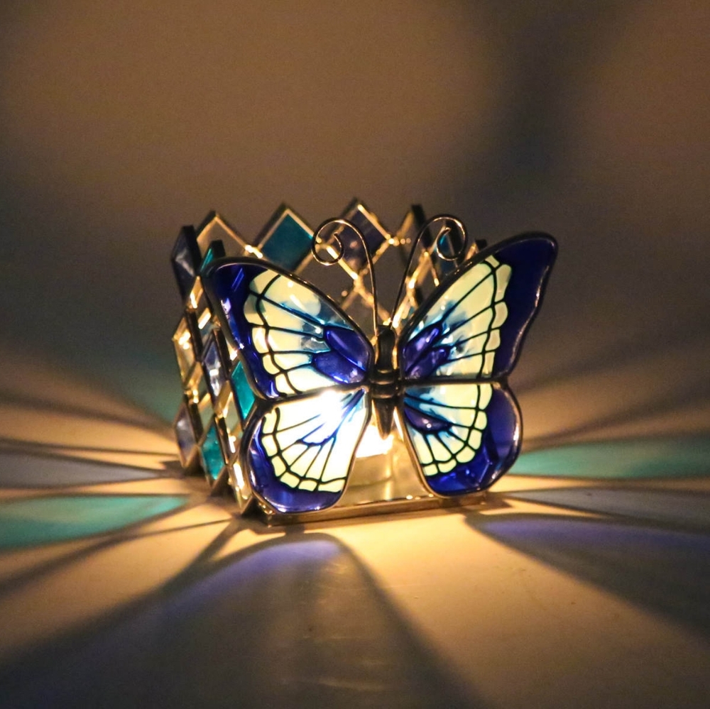 Euphoria Y2K Butterfly Stained Glass Candle Holder by Priscila Frank